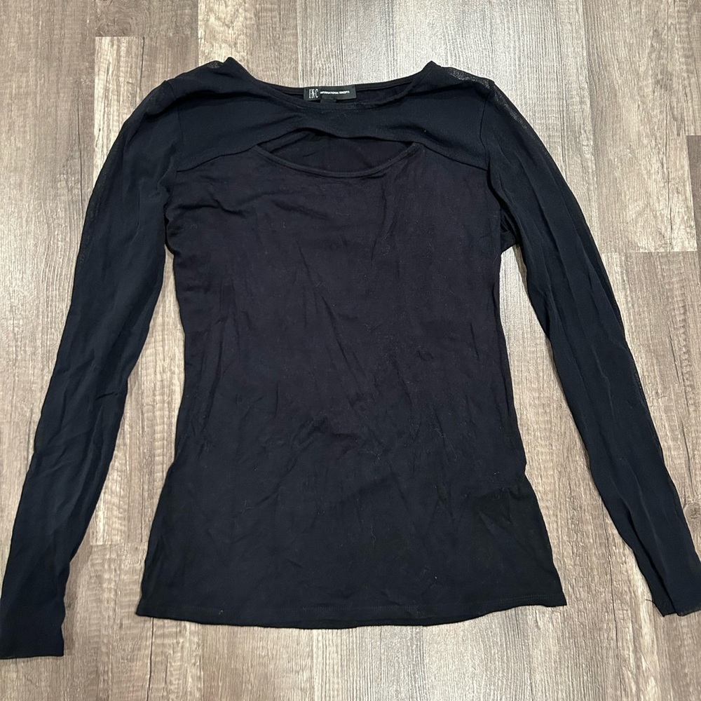 Mesh Sleeve Overlay Cutout Top